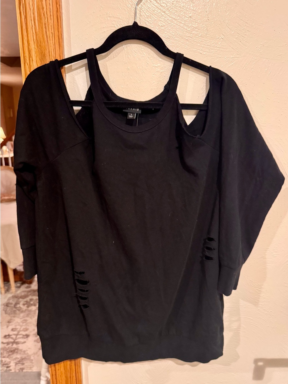 torrid Black Cold-Shoulder Distressed Sweater Top